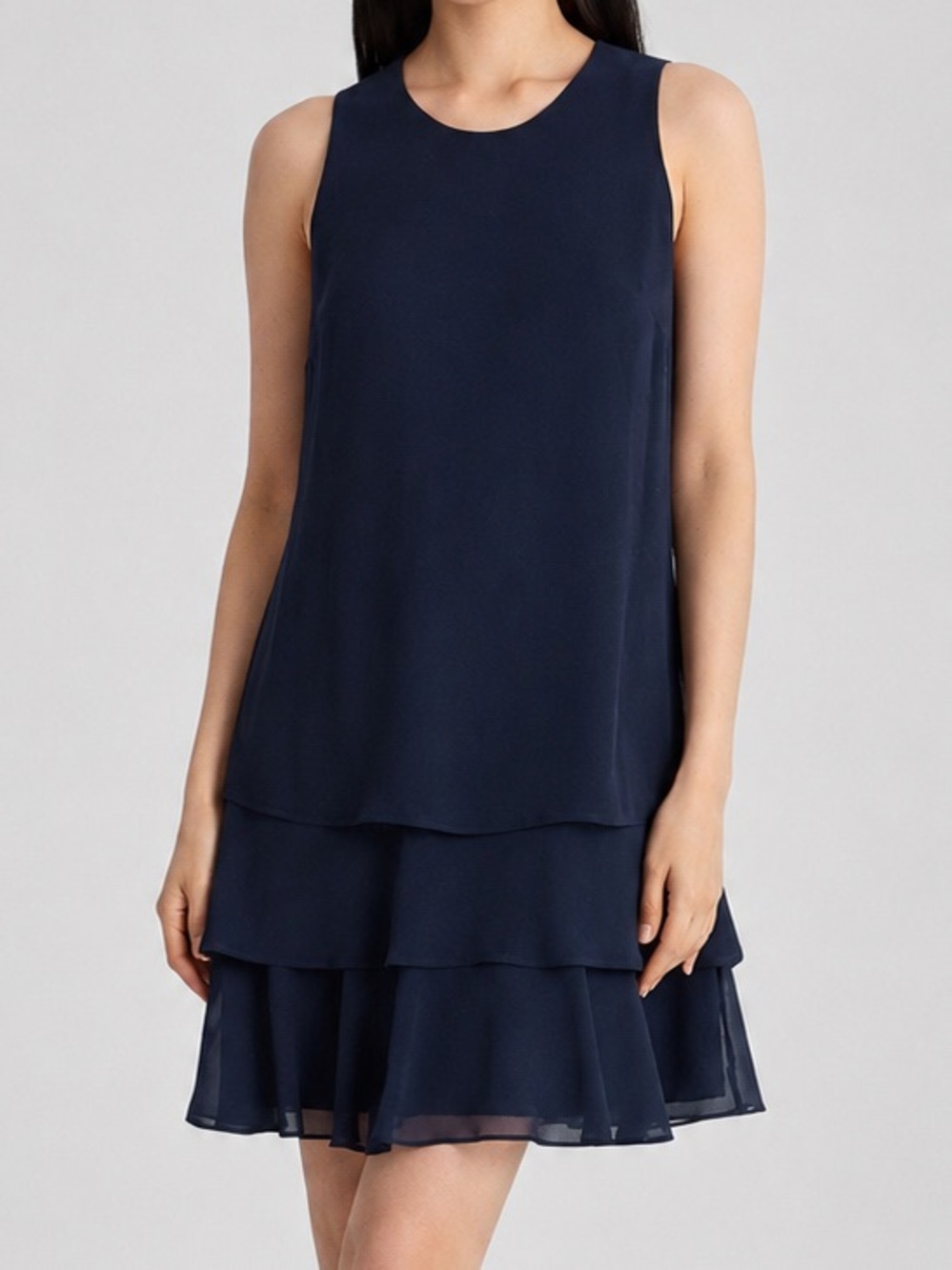 🆕🫐Lauren Ralph Lauren Sleeveless Navy Blue Ruffle Hem Cocktail Wedding Dress 12